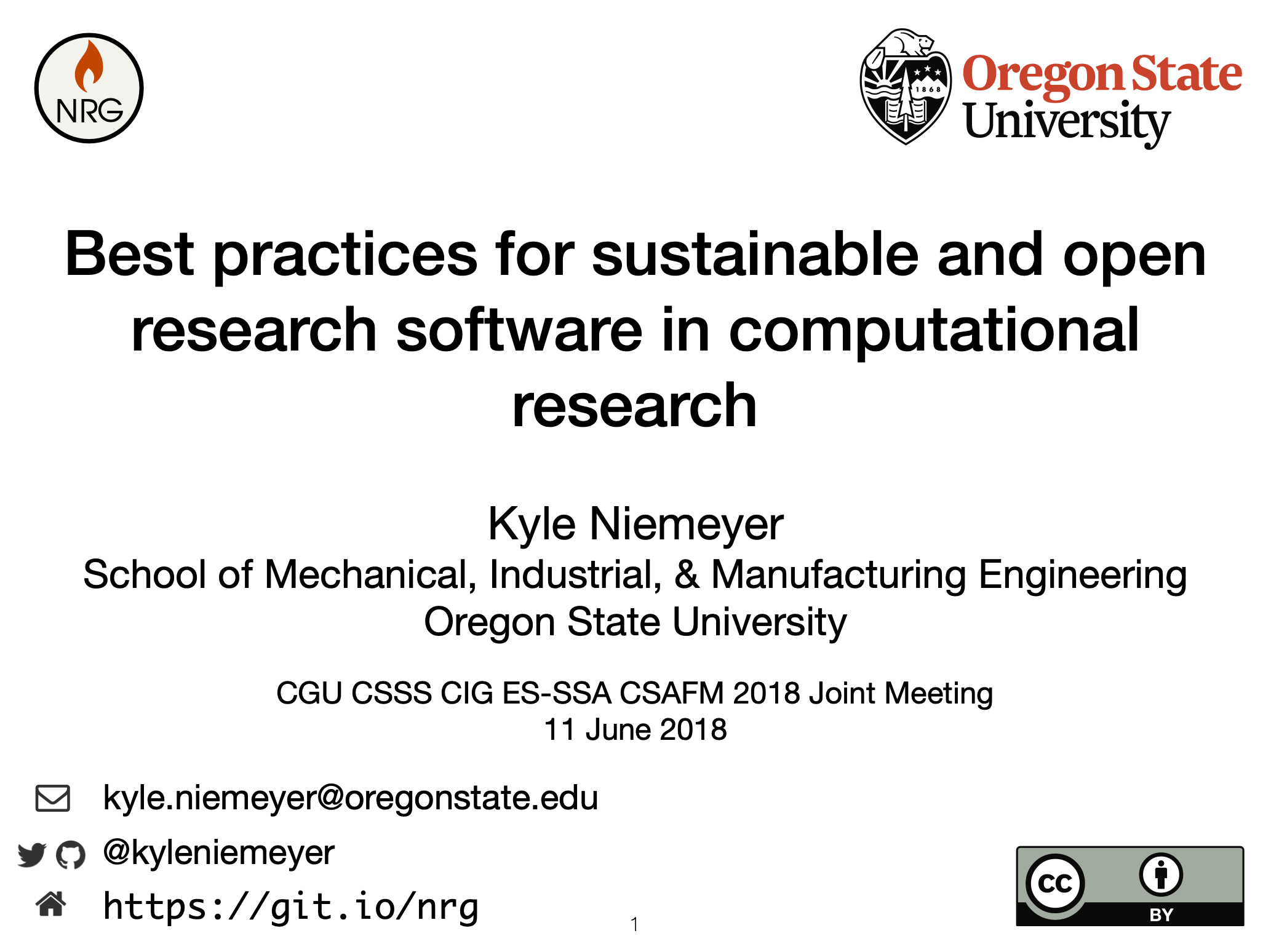 Title slide, that says 'Best practices for sustainable and open research software in computational research'.