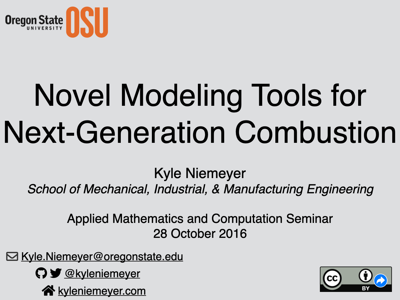 Title slide that says 'Novel modeling tools for next-generation combustion'.